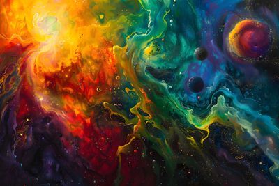 Kosmische Fusion: Abstrakte Darstellung von Nebeln und Planeten